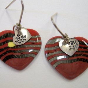 Ember Heart Earrings Porcelain Unique Ceramic Red Black Handcrafted Pierced New